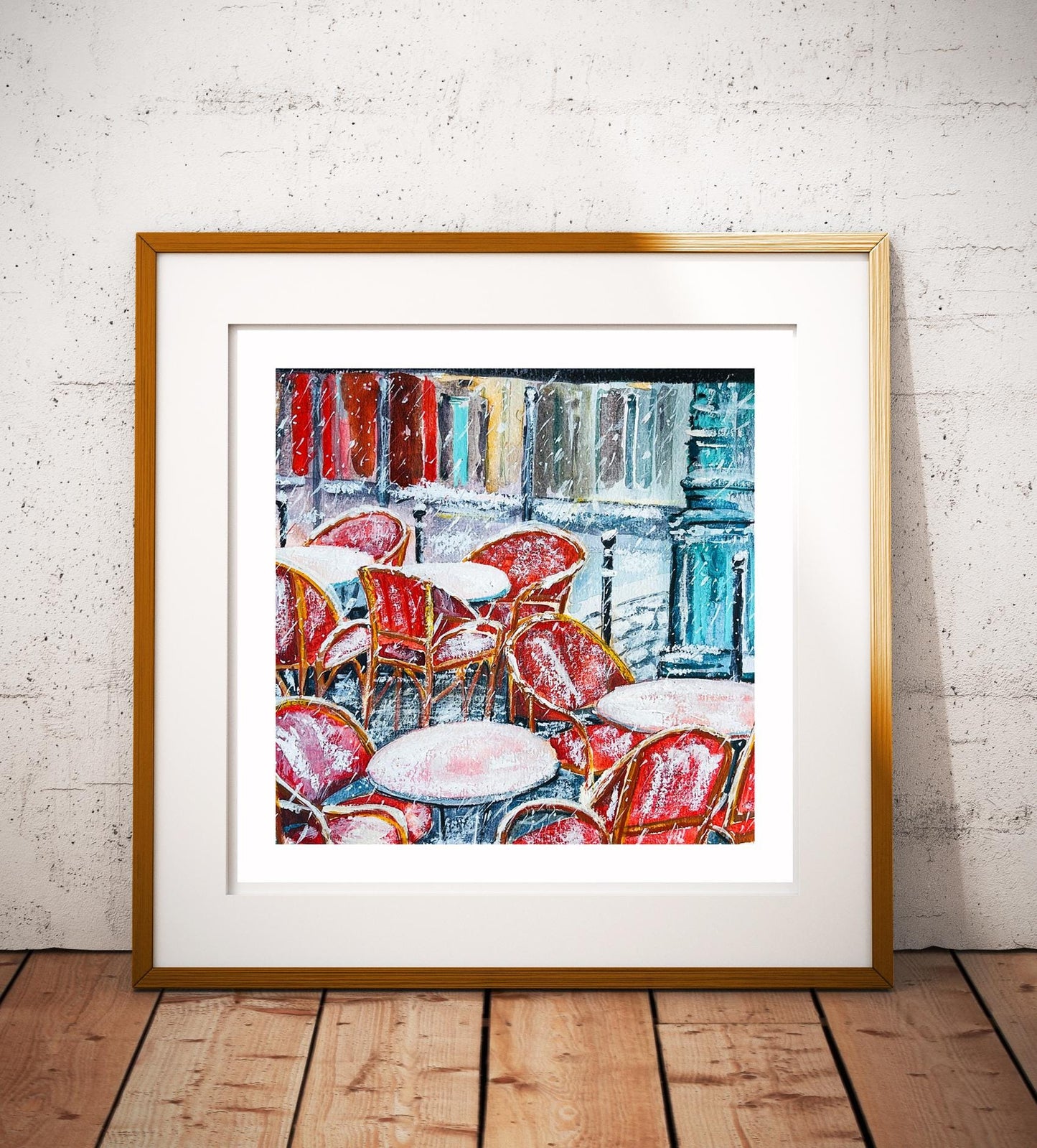 Winter terrace Parisian art print| Parisian cafe wall art| Paris cafe artwork
