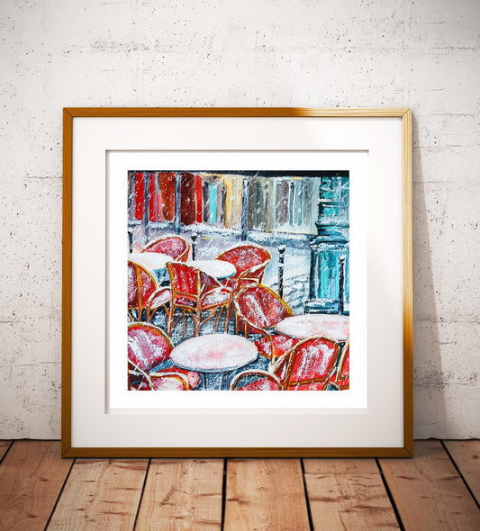 Winter terrace Parisian art print| Parisian cafe wall art| Paris cafe artwork