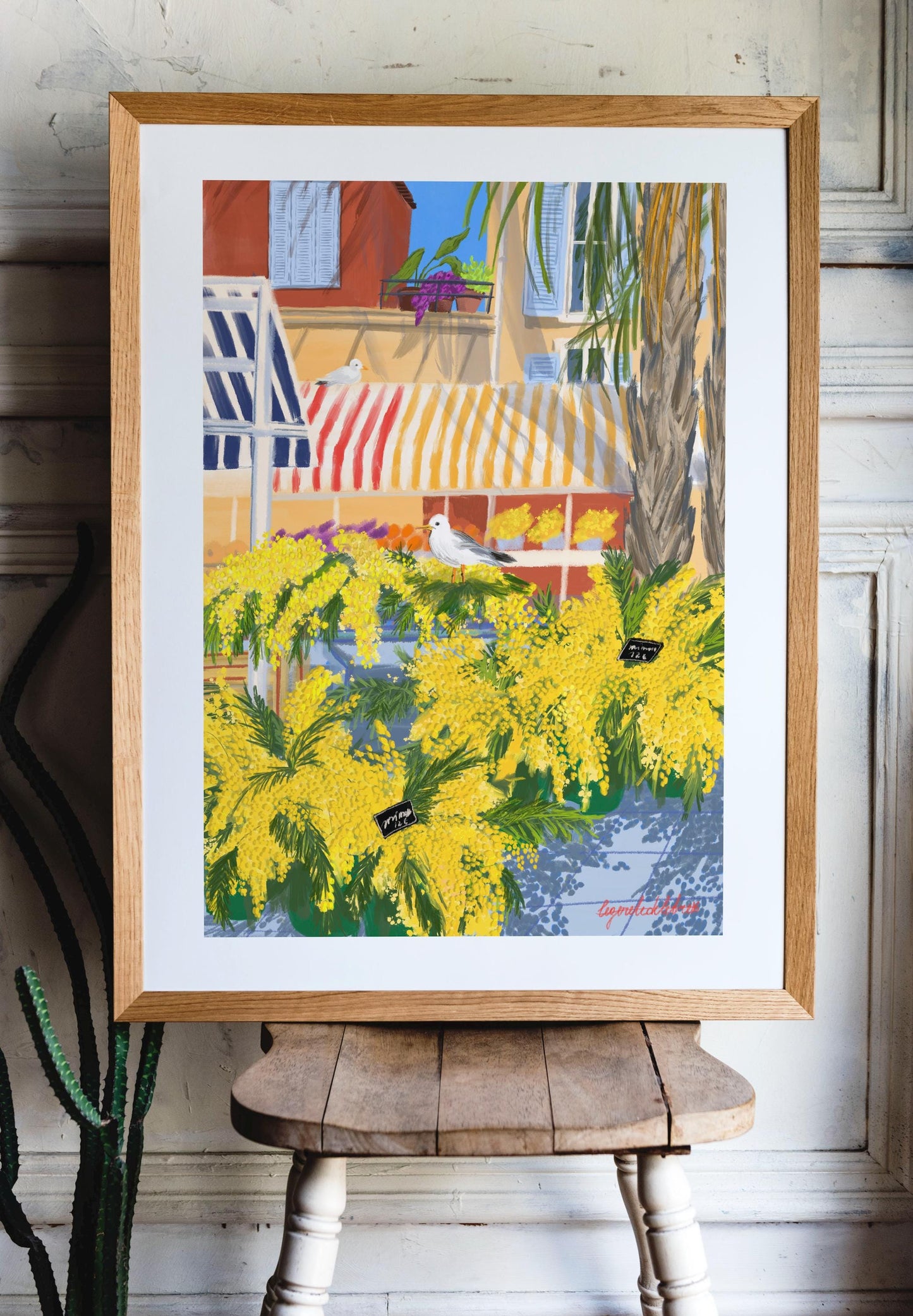 Mimosa Flowers in the Flower Market of Nice| Nice Flower market art poster | Mimosa art print|French Riviera art