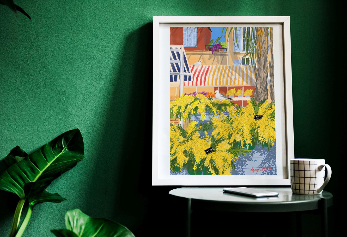 Mimosa Flowers in the Flower Market of Nice| Nice Flower market art poster | Mimosa art print|French Riviera art