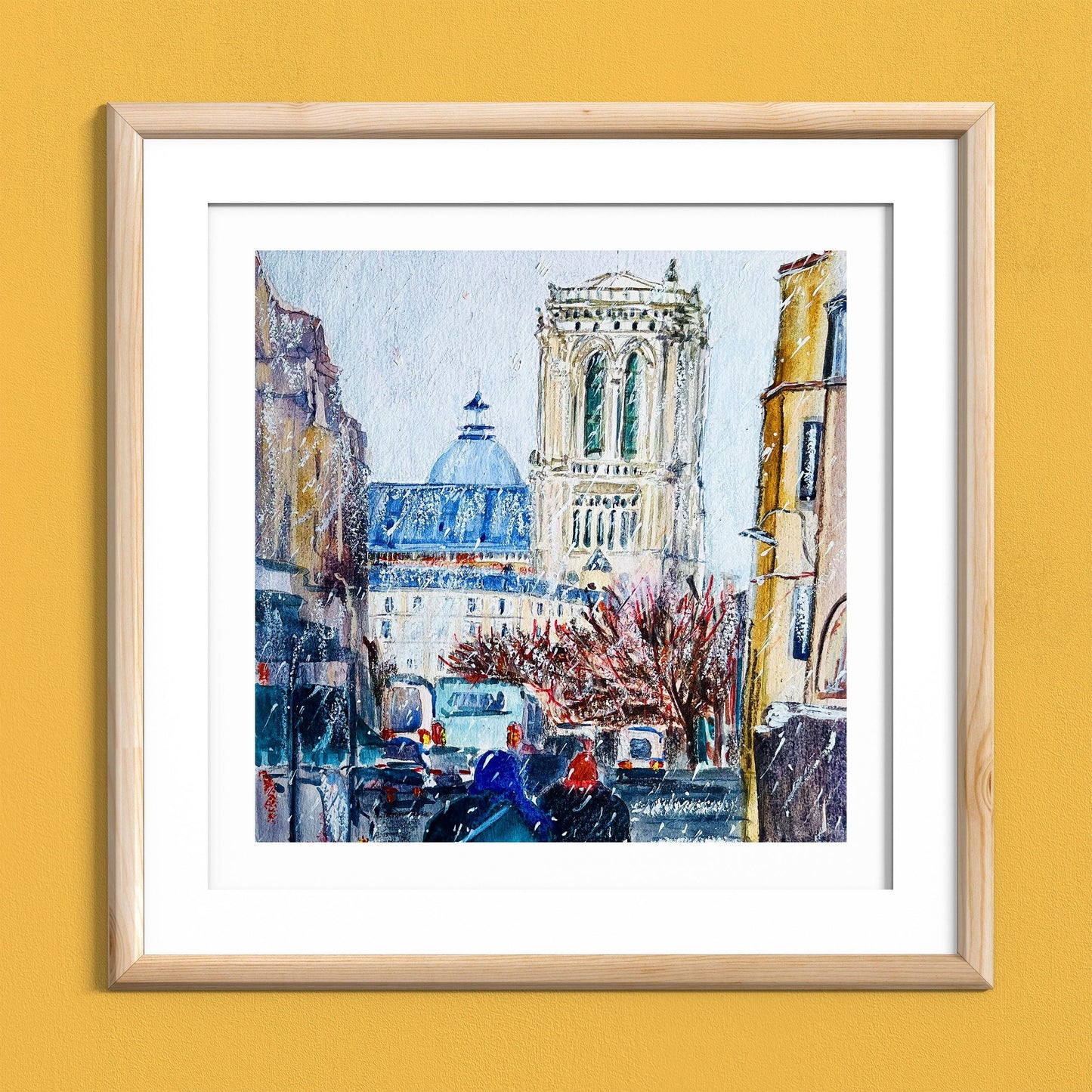 Notre Dame Paris art print| Snow winter in Paris artwork |Paris souvenir gift