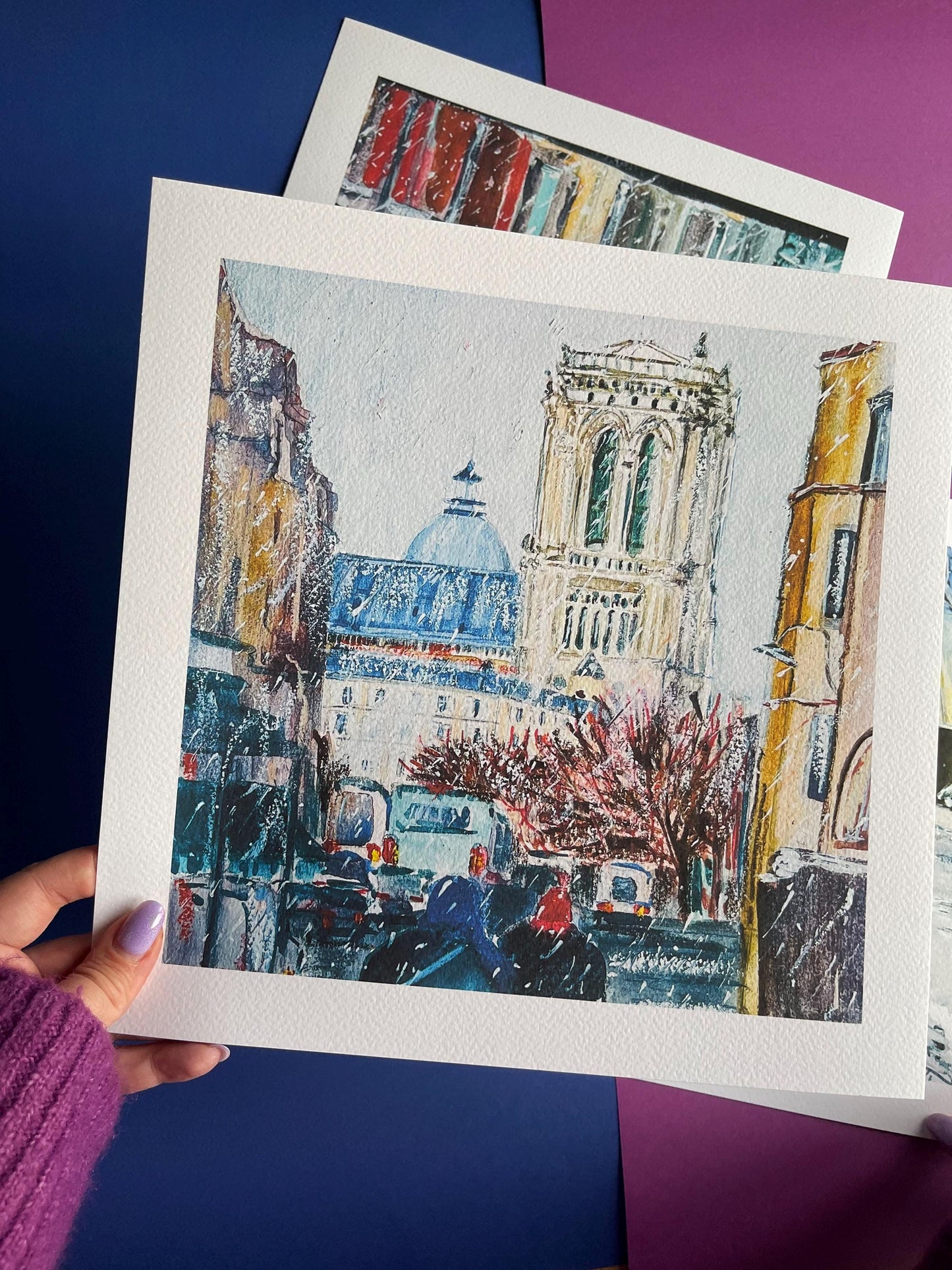 Notre Dame Paris art print| Snow winter in Paris artwork |Paris souvenir gift