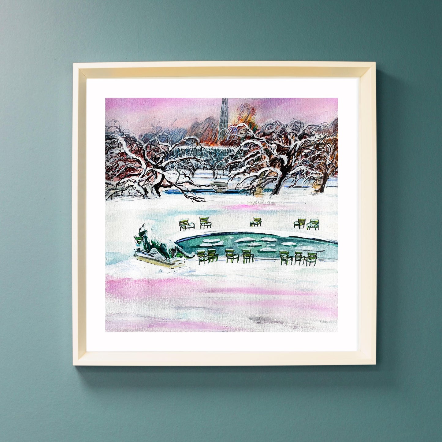 Frosty Sunset in the Tuileries Garden|Winter Paris Snow Scene| Square Paris Wall Art Print