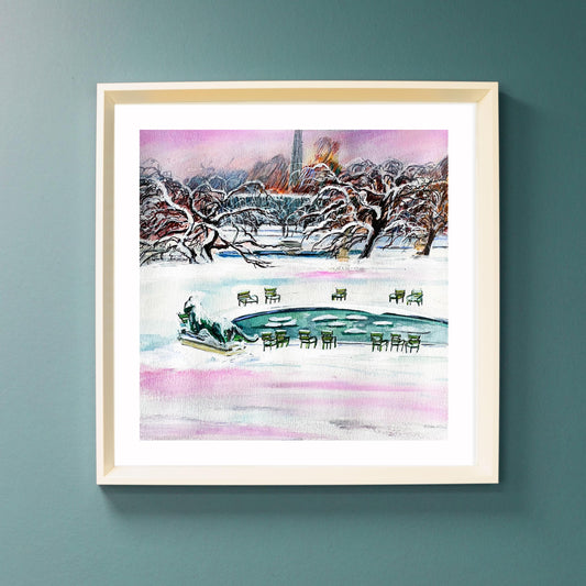Frosty Sunset in the Tuileries Garden|Winter Paris Snow Scene| Square Paris Wall Art Print
