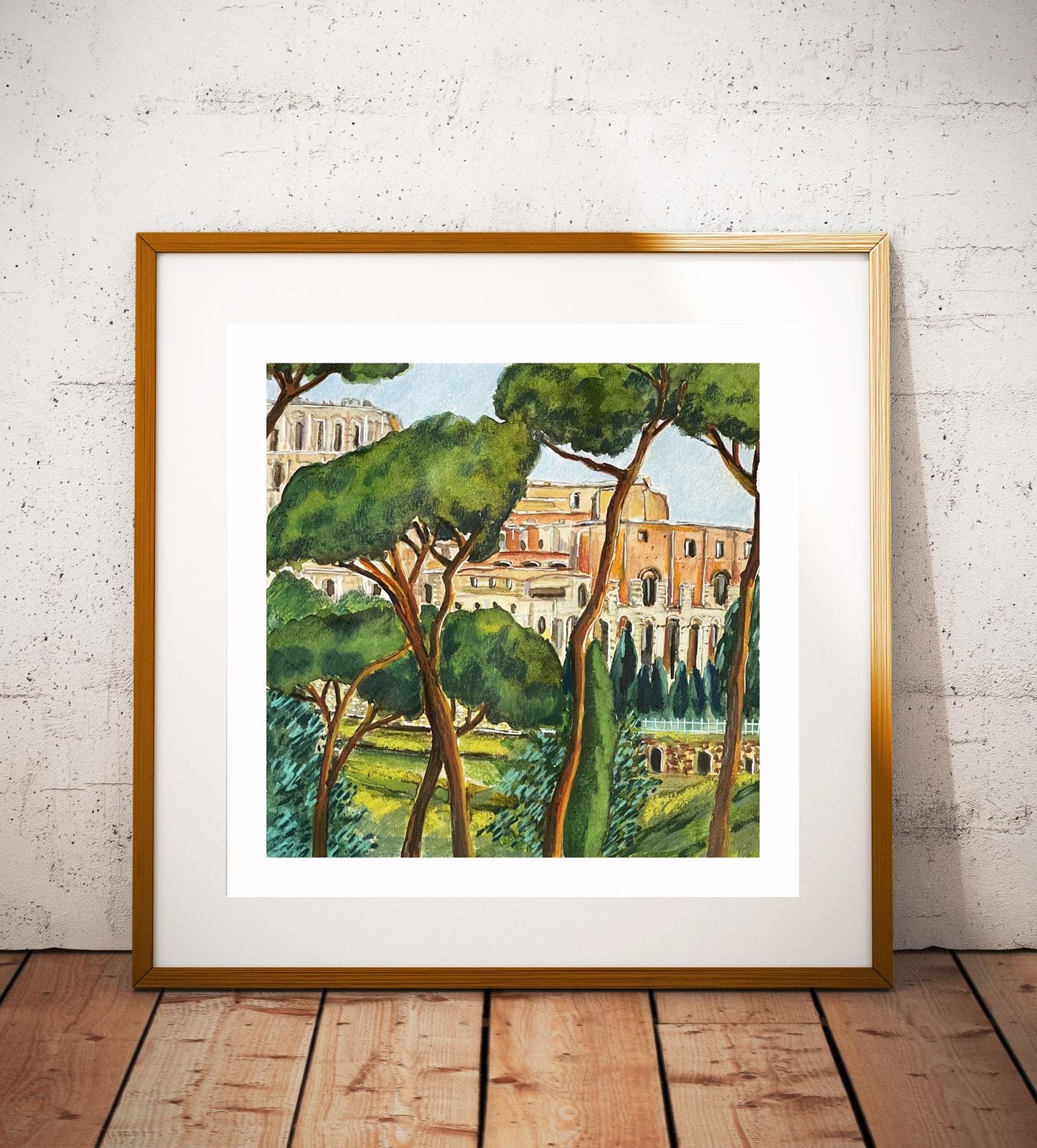 Rome square Wall art print| Romantic Italian City Watercolor poster |Rome  Eternal City Artwork