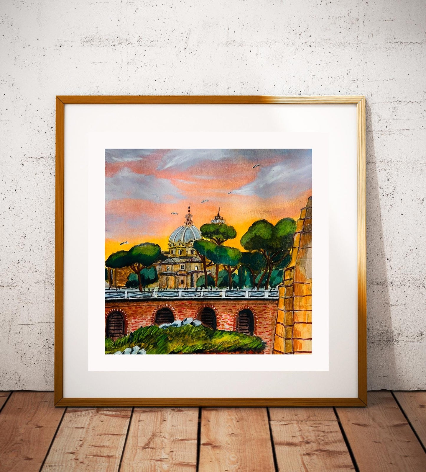 Rome Vatican Sunset Wall art Print | Vatican City Sunset watercolour painting | Italian travel artwork | Rome Home Decor