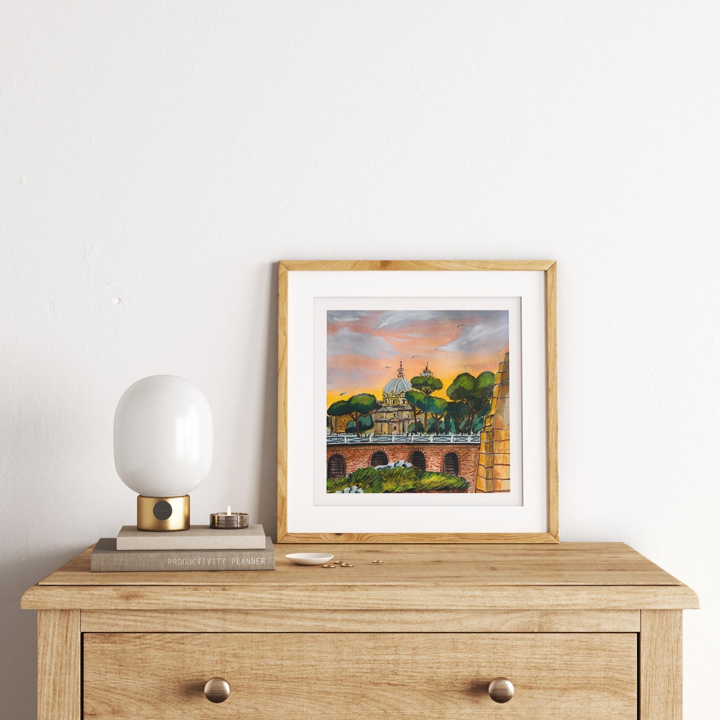 Rome Vatican Sunset Wall art Print | Vatican City Sunset watercolour painting | Italian travel artwork | Rome Home Decor