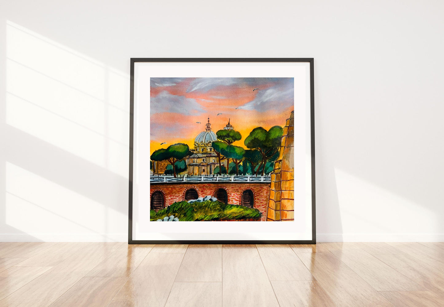 Rome Vatican Sunset Wall art Print | Vatican City Sunset watercolour painting | Italian travel artwork | Rome Home Decor