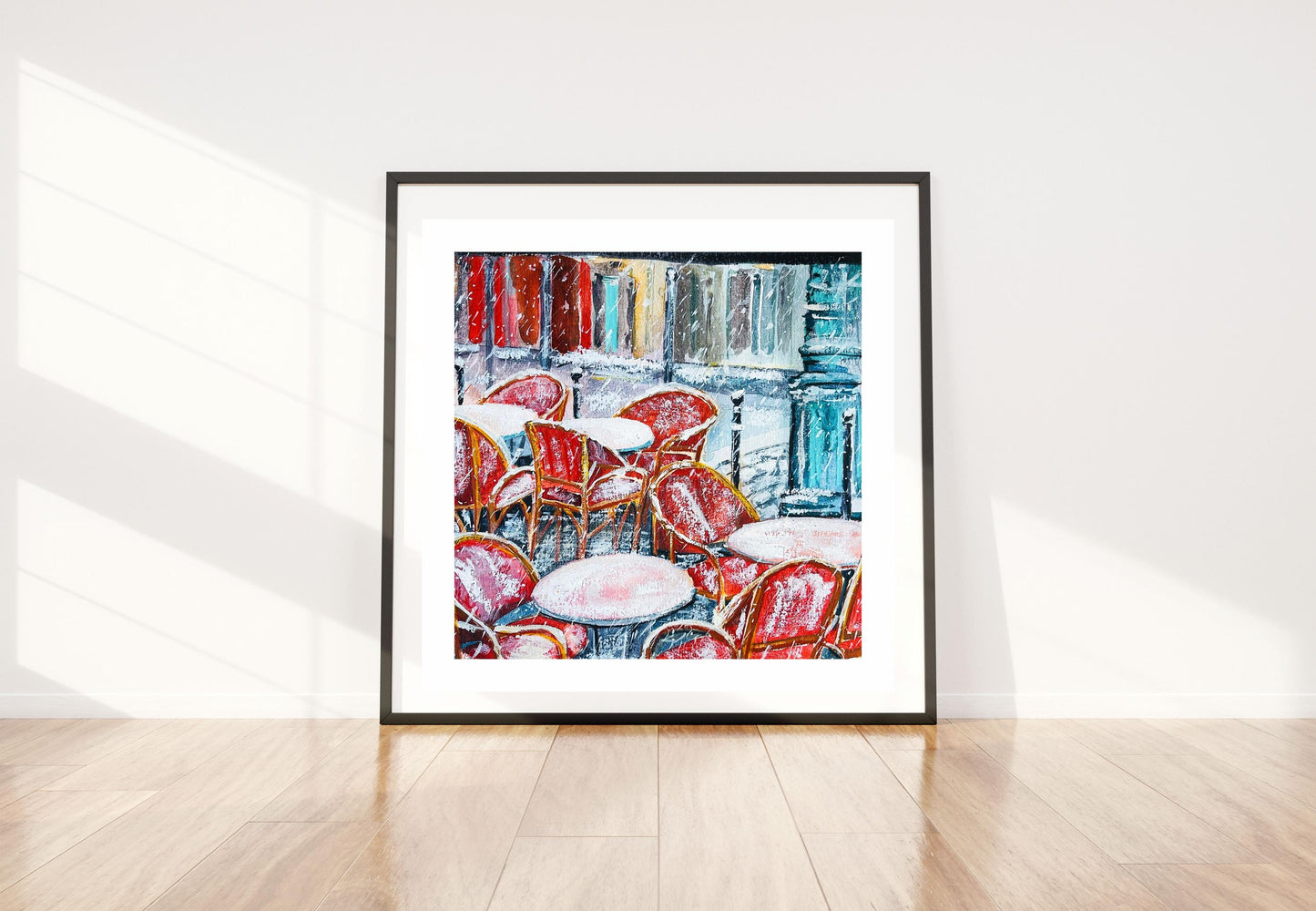 Winter terrace Parisian art print| Parisian cafe wall art| Paris cafe artwork