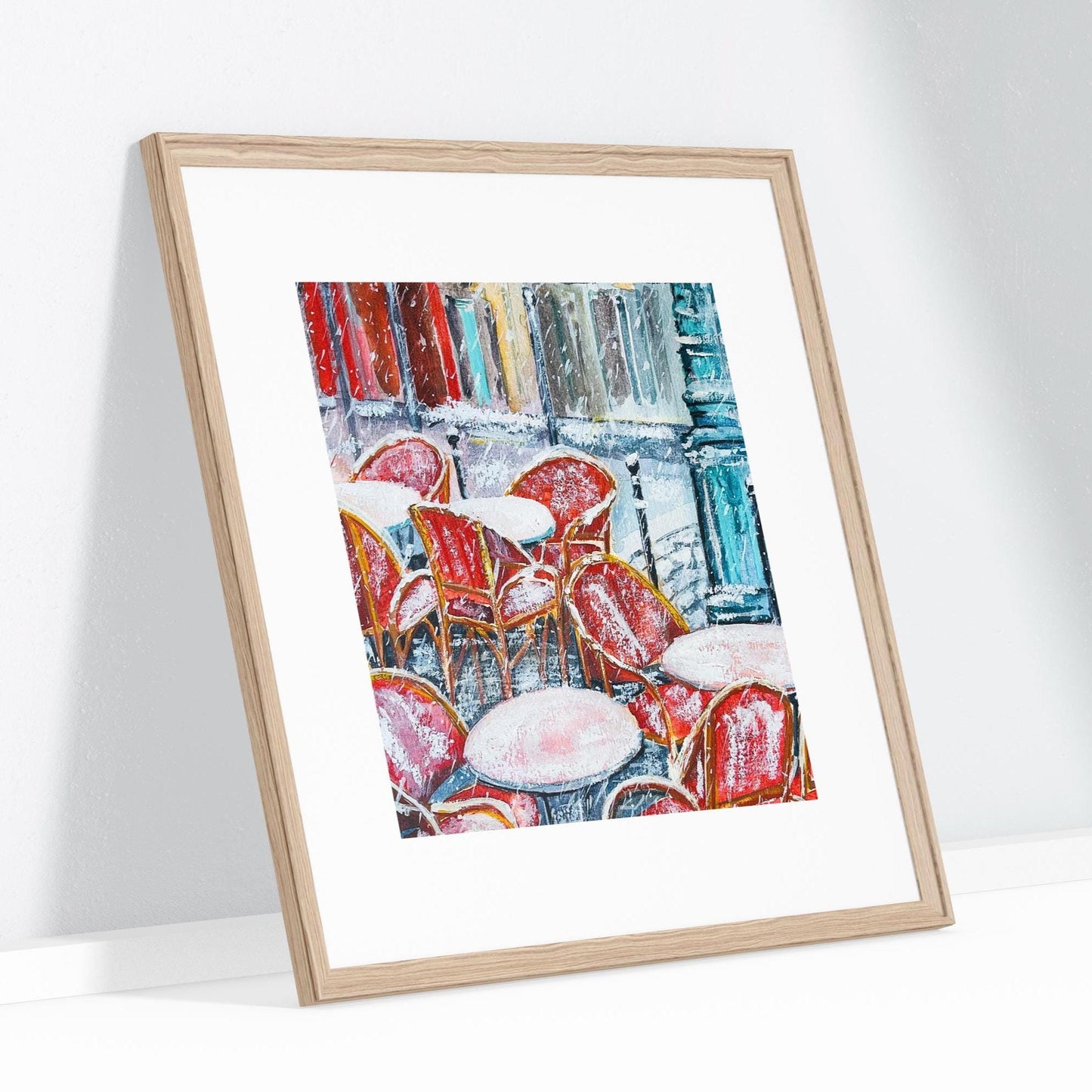 Winter terrace Parisian art print| Parisian cafe wall art| Paris cafe artwork