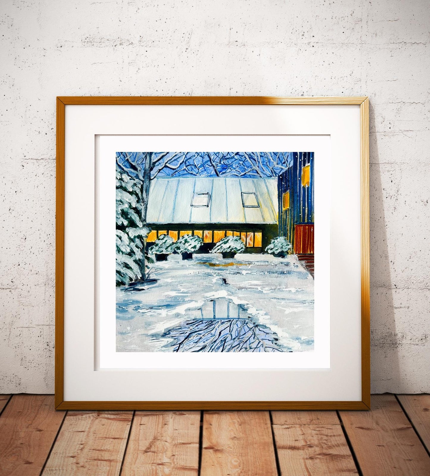 Winter Fairytale Poster|Cozy Blue and White Snow reflection art|Magic Snowy Scene