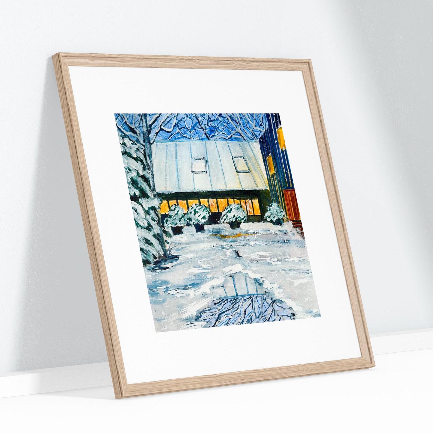 Winter Fairytale Poster|Cozy Blue and White Snow reflection art|Magic Snowy Scene