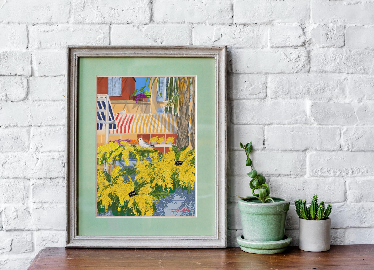 Mimosa Flowers in the Flower Market of Nice| Nice Flower market art poster | Mimosa art print|French Riviera art