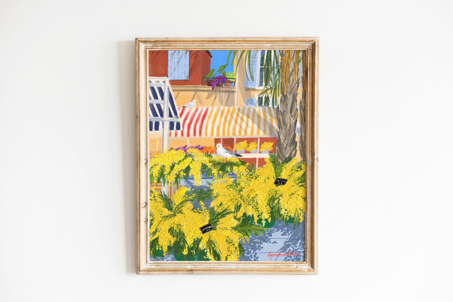 Mimosa Flowers in the Flower Market of Nice| Nice Flower market art poster | Mimosa art print|French Riviera art