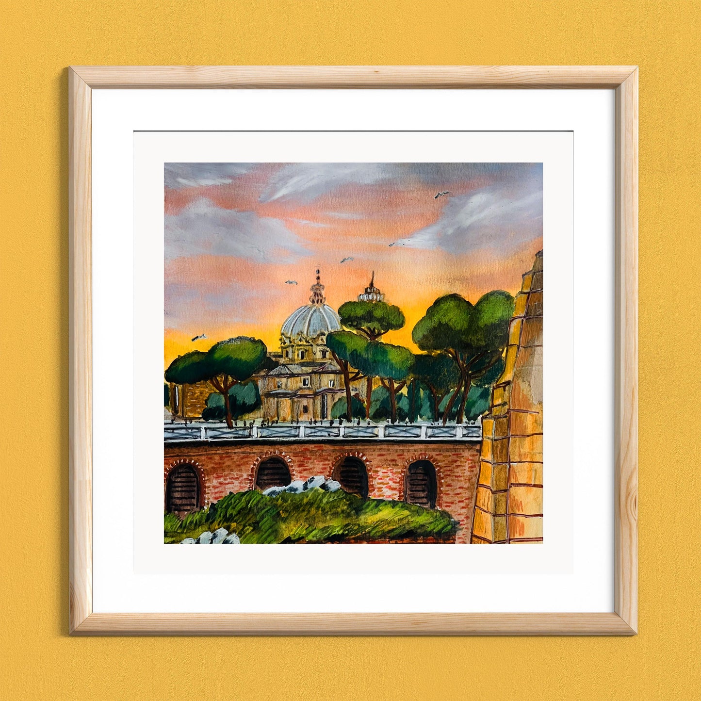 Rome Vatican Sunset Wall art Print | Vatican City Sunset watercolour painting | Italian travel artwork | Rome Home Decor