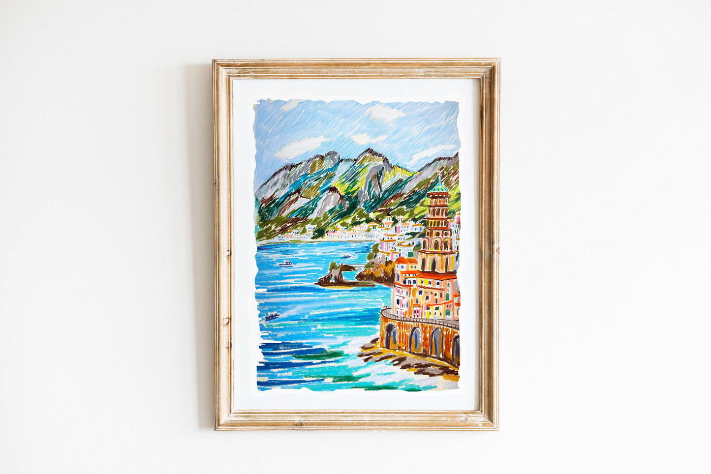 Amalfi coast sketch art poster | Italian coastal decor | Travel Wall Art