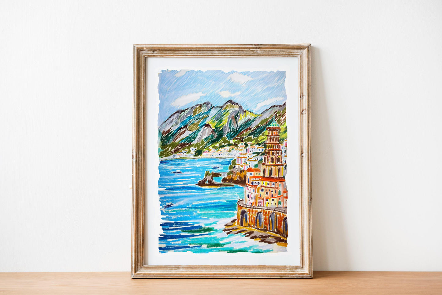 Amalfi coast sketch art poster | Italian coastal decor | Travel Wall Art
