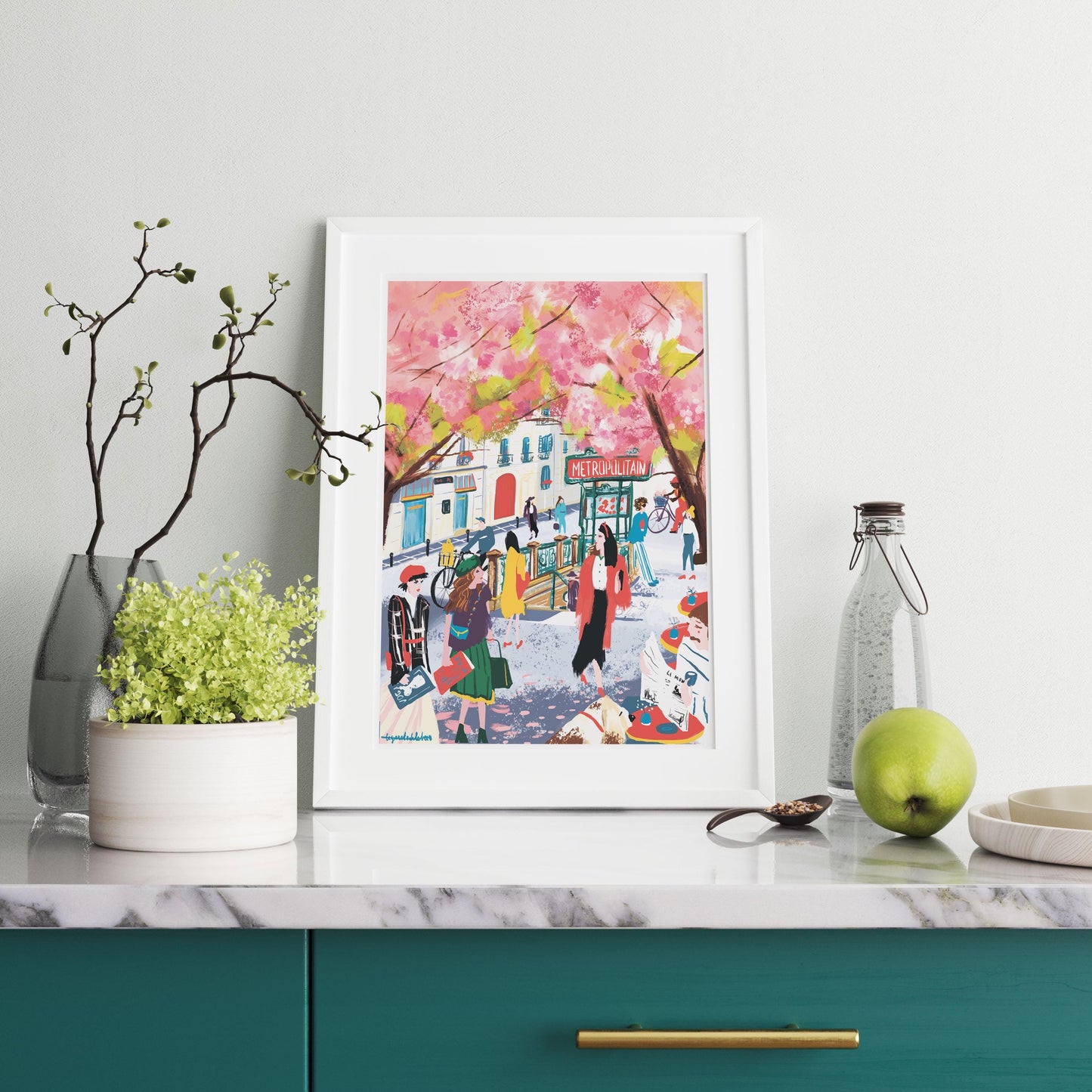 Paris Spring Wall Art-Almond Blossom Metro Illustration
