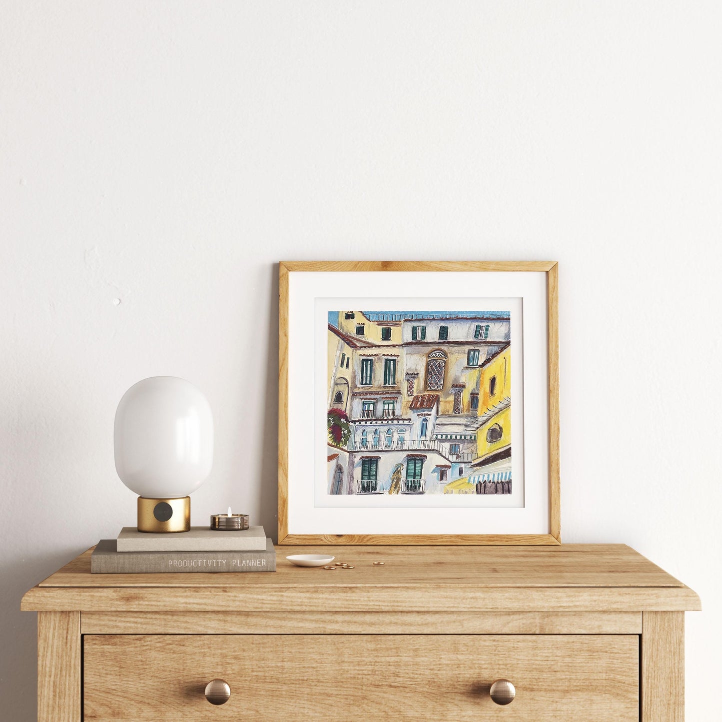 Amalfi Architecture Square Poster |Italian Wall Art |Amalfi Coast Watercolor Print |Amalfi Gift Idea