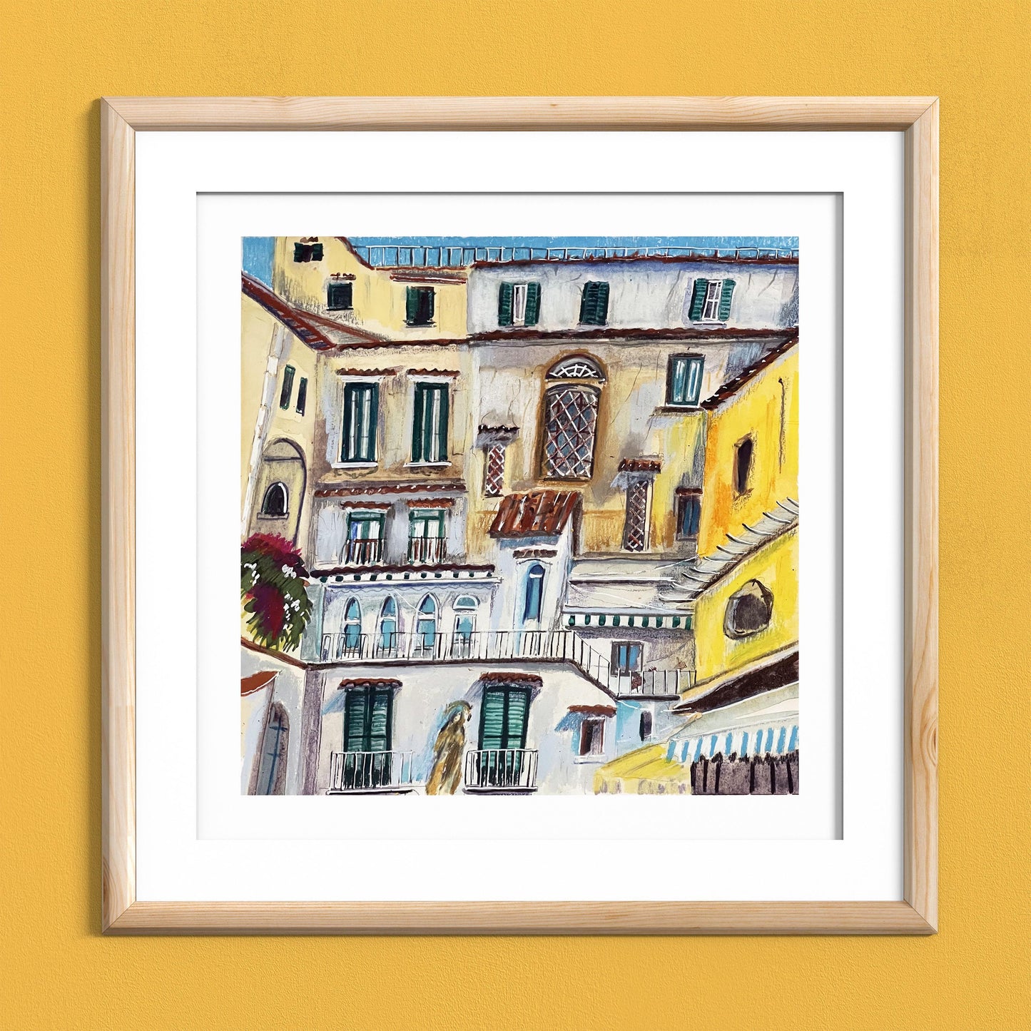 Amalfi Architecture Square Poster |Italian Wall Art |Amalfi Coast Watercolor Print |Amalfi Gift Idea