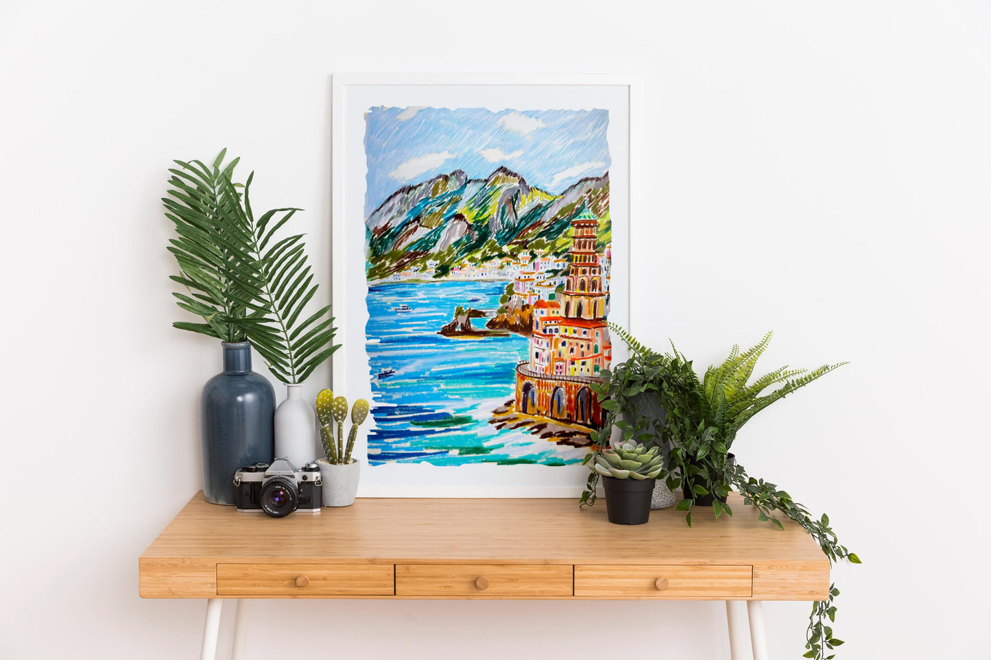 Amalfi coast sketch art poster | Italian coastal decor | Travel Wall Art