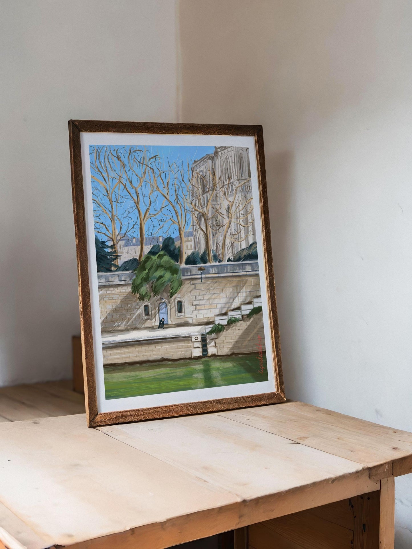 Paris Notre Dame Poster: Sunny Winter Seine River Art Print