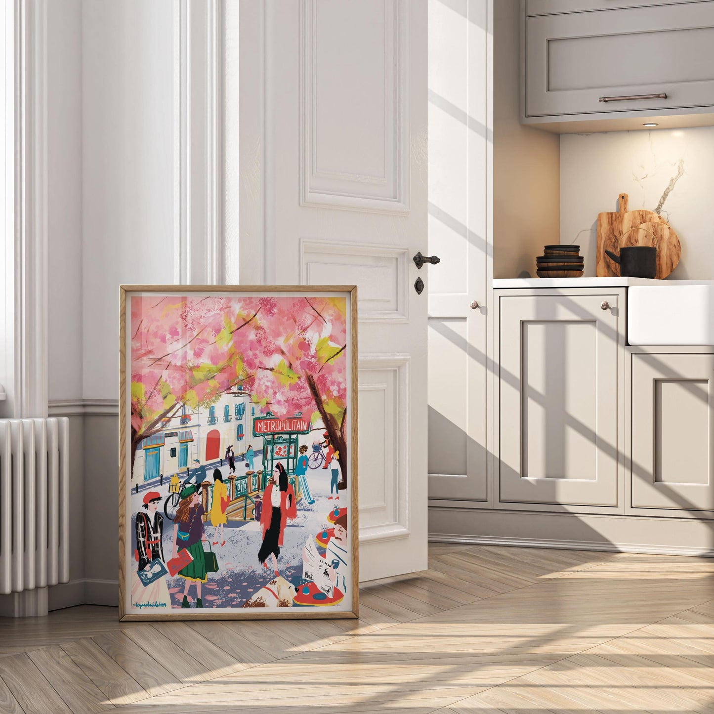 Paris Spring Wall Art-Almond Blossom Metro Illustration