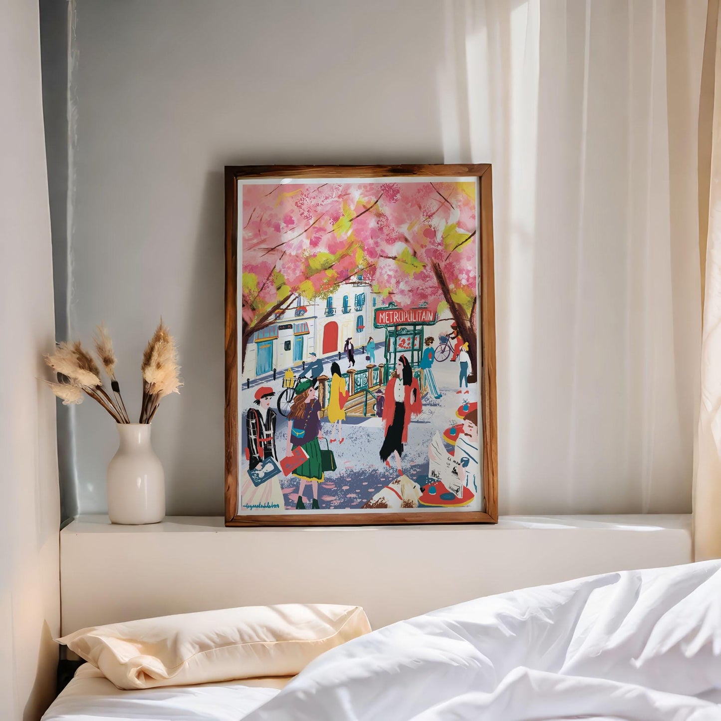 Paris Spring Wall Art-Almond Blossom Metro Illustration
