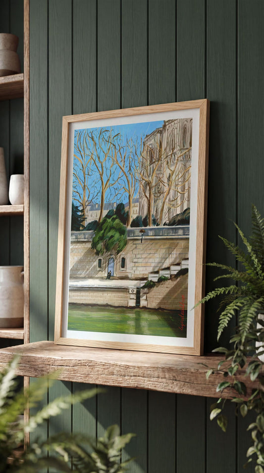 Paris Notre Dame Poster: Sunny Winter Seine River Art Print