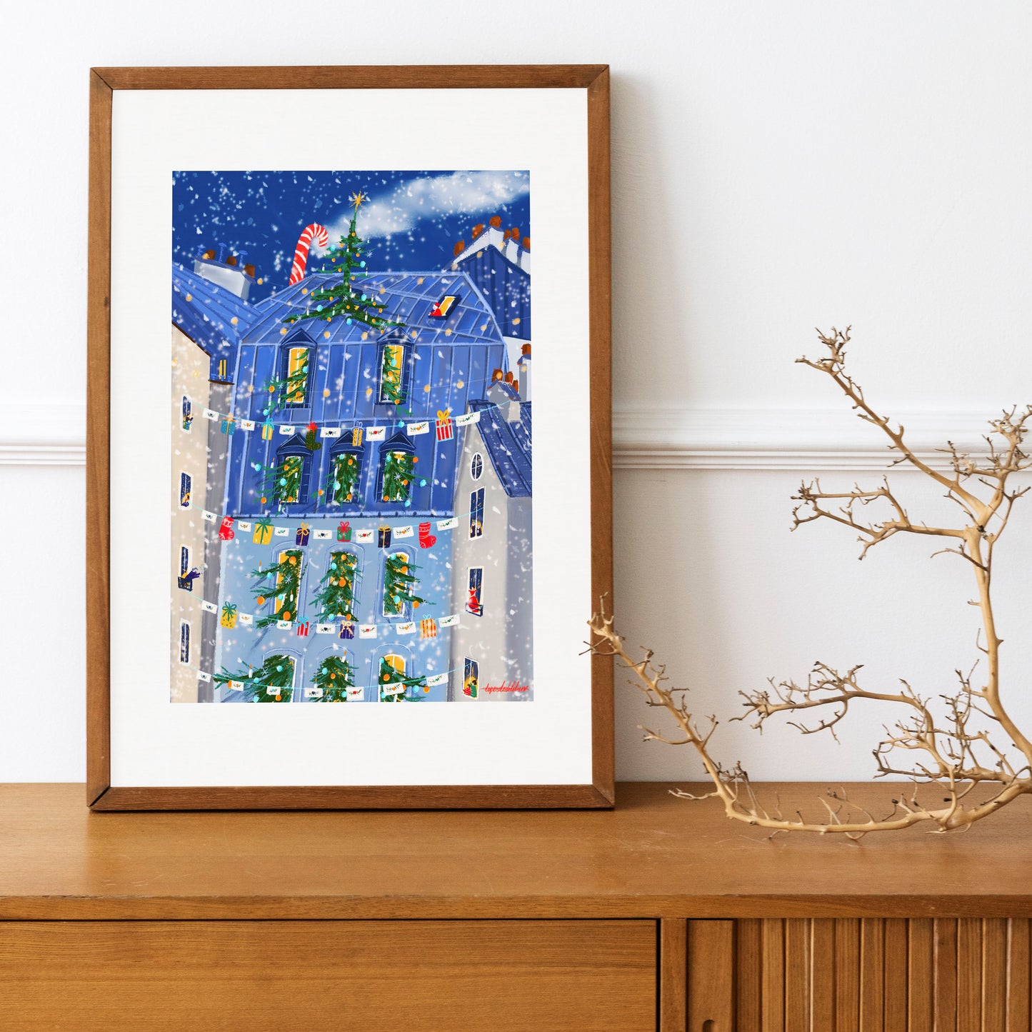 Christmas in Paris Art Print: Holiday Celebration Artwork