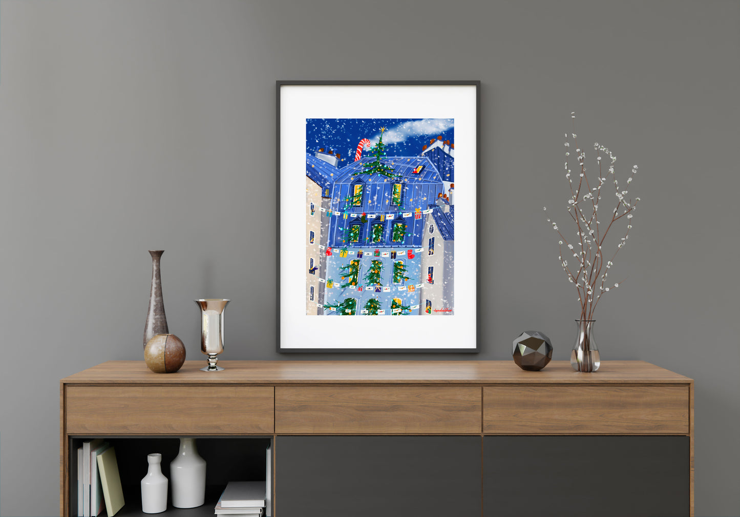 Christmas in Paris Art Print: Holiday Celebration Artwork