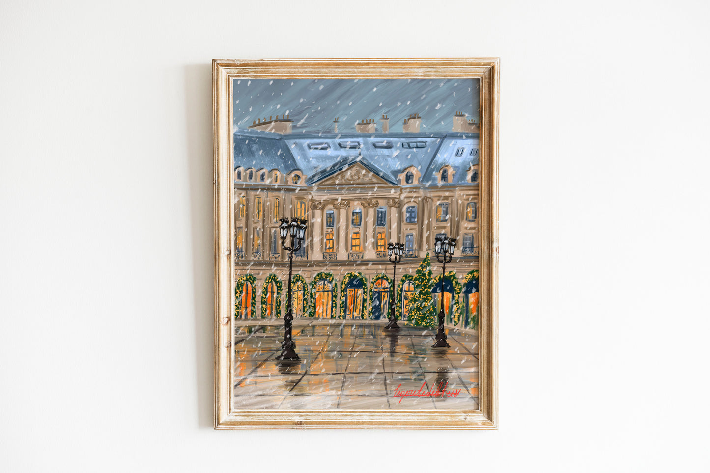 Paris winter holiday scene art poster