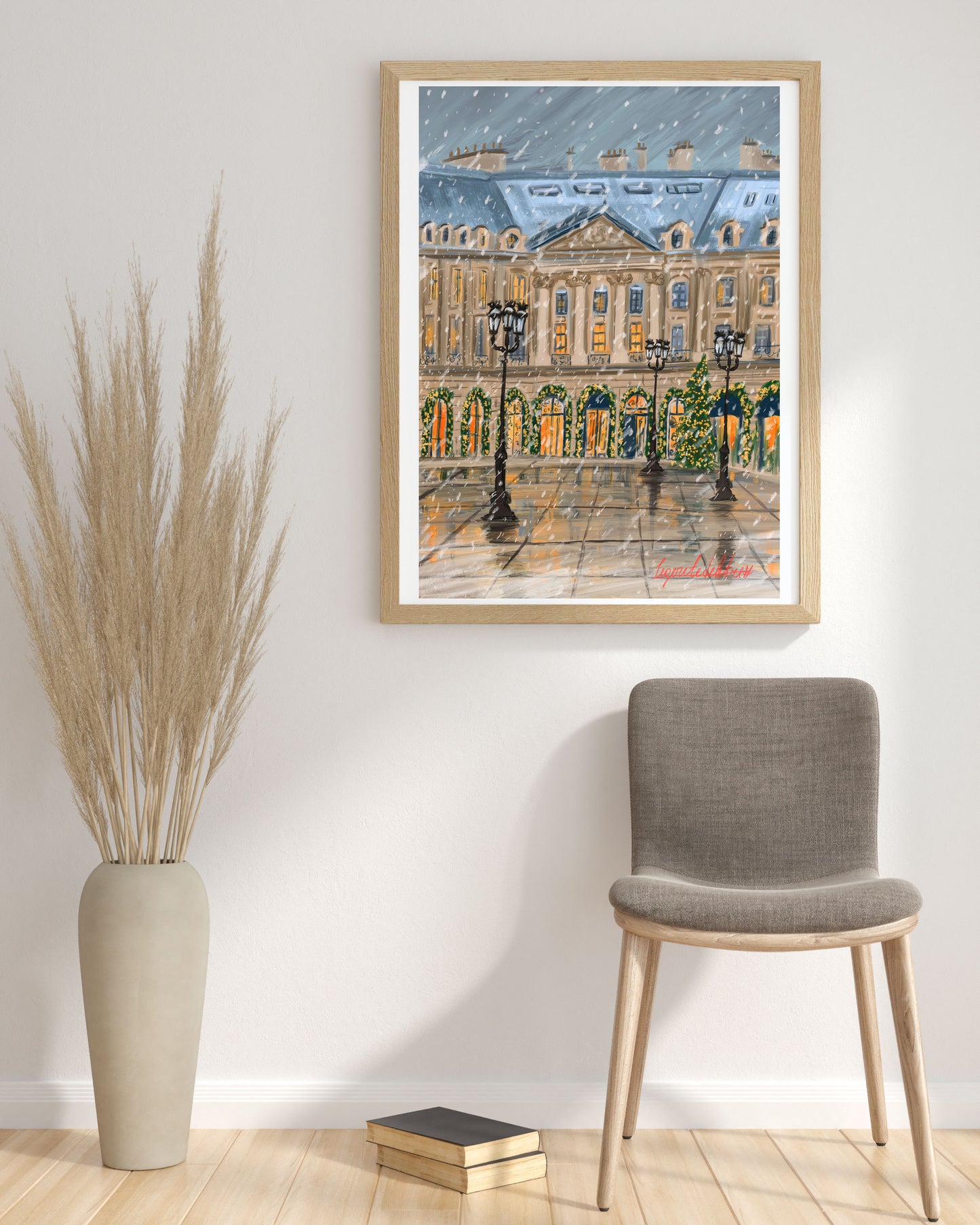 Paris winter holiday scene art poster