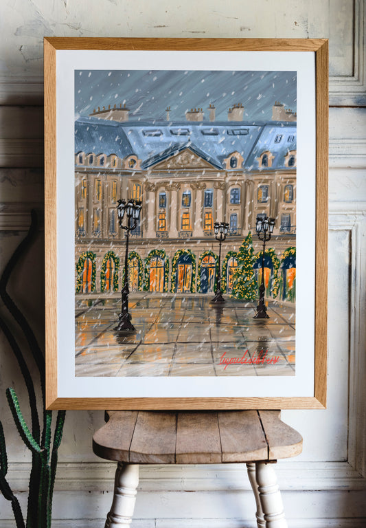 Paris Under the Snow-Paris Winter illustration Print |Paris Wall Art |Snowy Paris Decor|Paris Gift