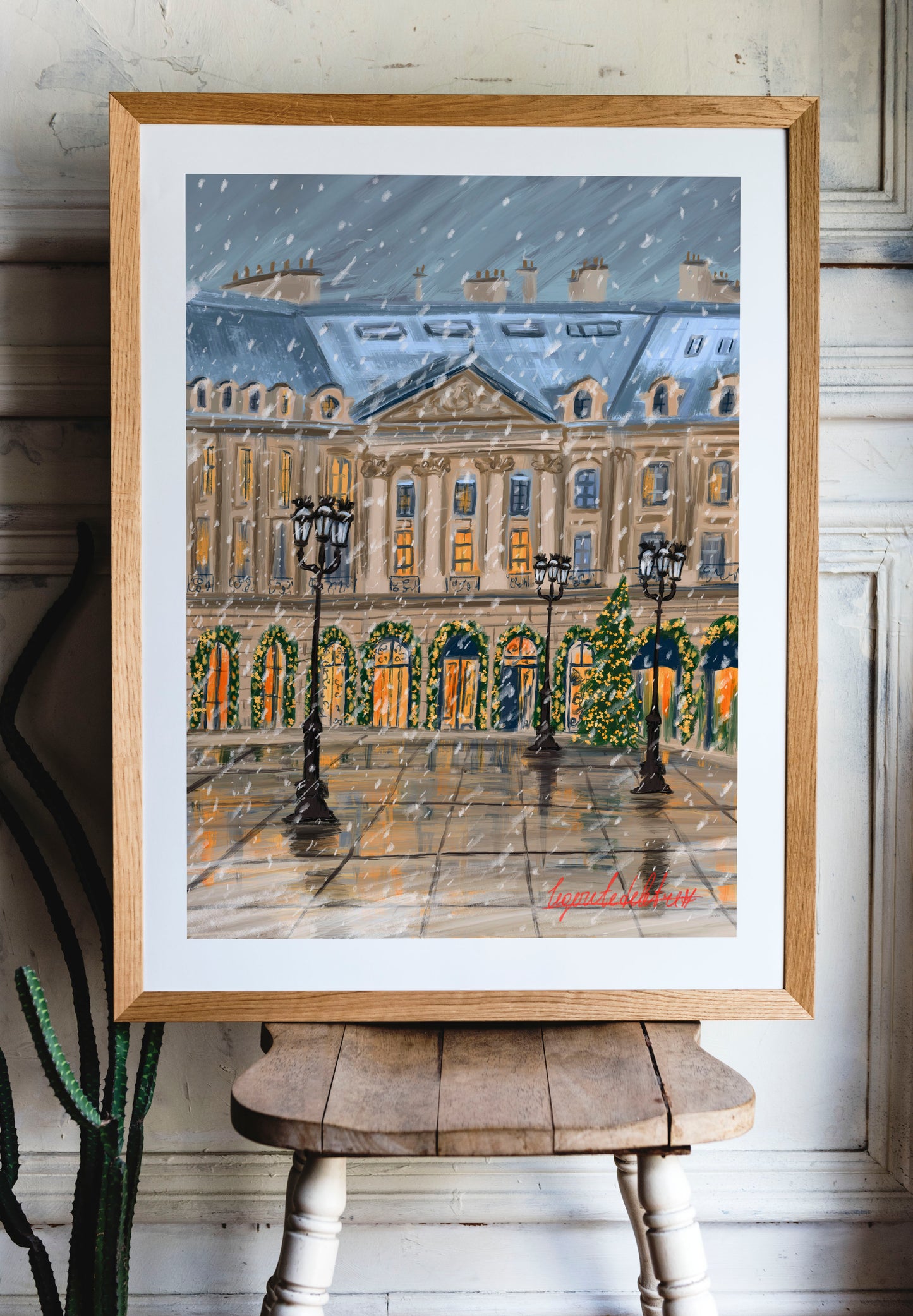 Paris winter holiday scene art poster
