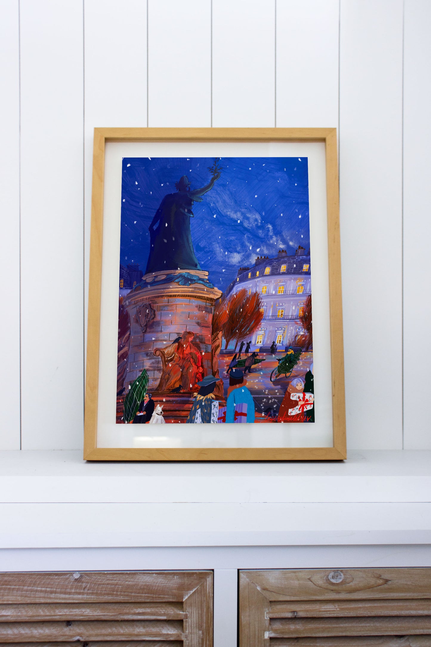 Christmas at Place de la République art poster|Christmas spirit wall art |Parisian Christmas ilustration