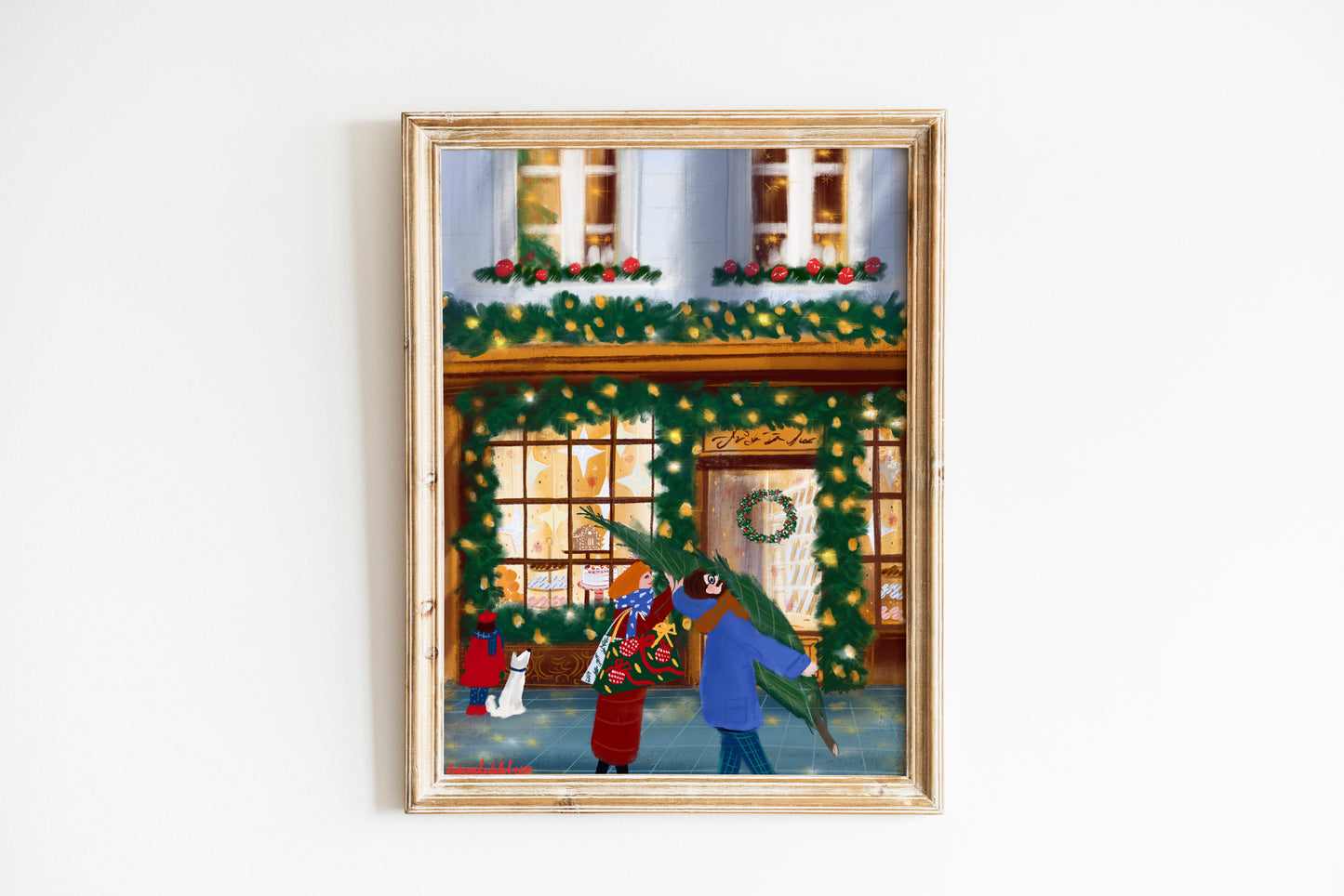 Parisian Christmas Tree Art Print: Family Holiday Decor