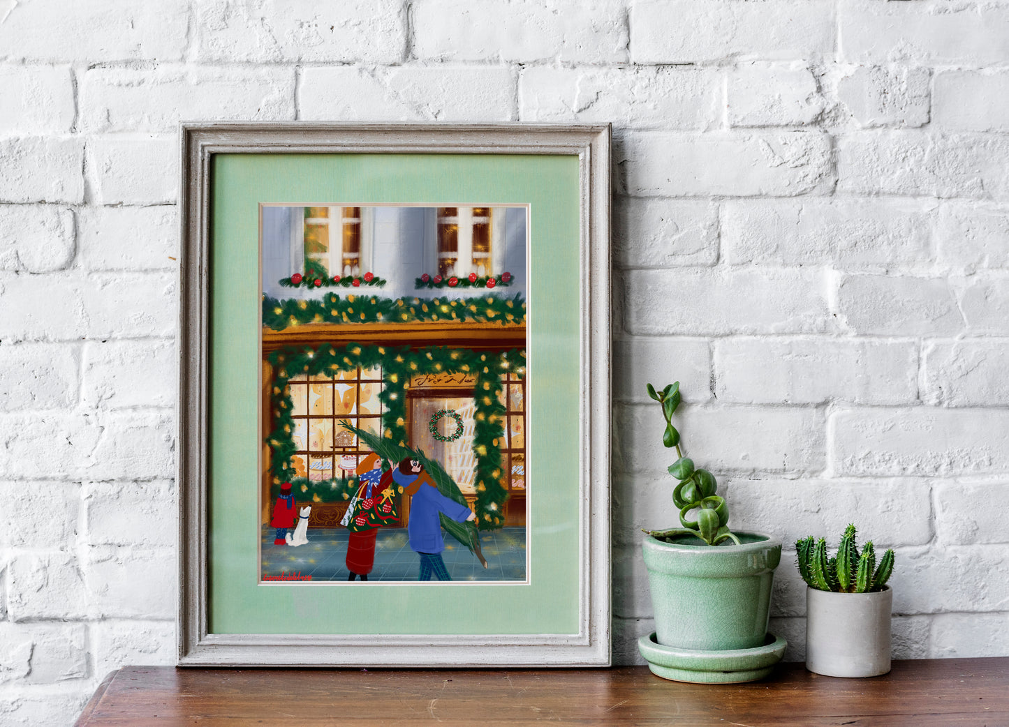 Parisian Christmas Tree Art Print: Family Holiday Decor