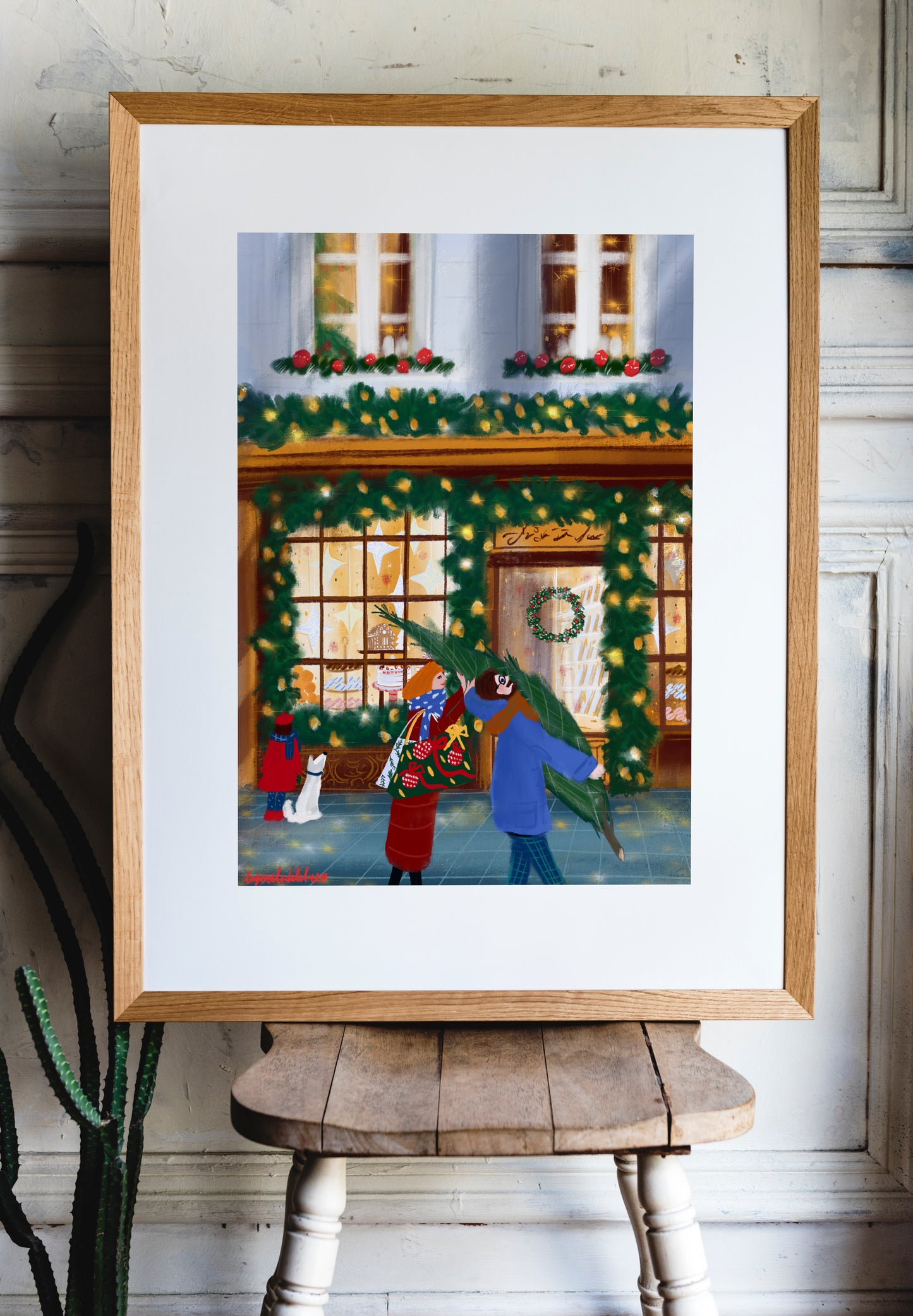 Parisian Christmas Tree Art Print: Family Holiday Decor