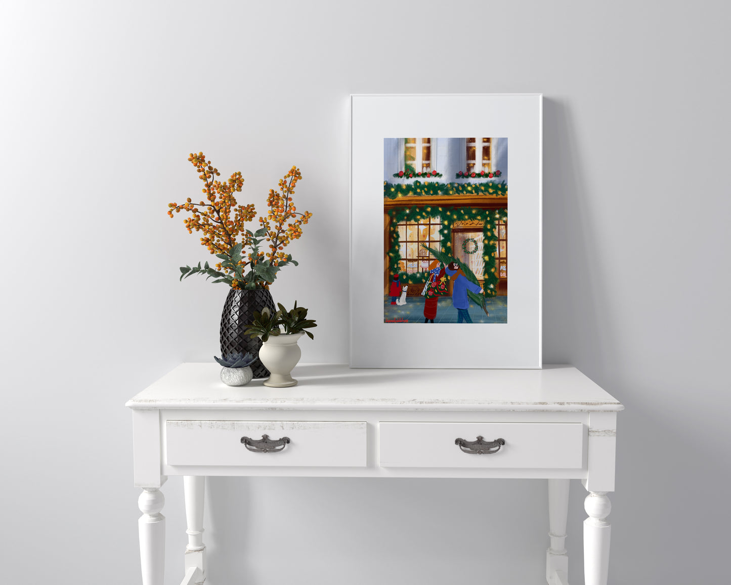 Parisian Christmas Tree Art Print: Family Holiday Decor