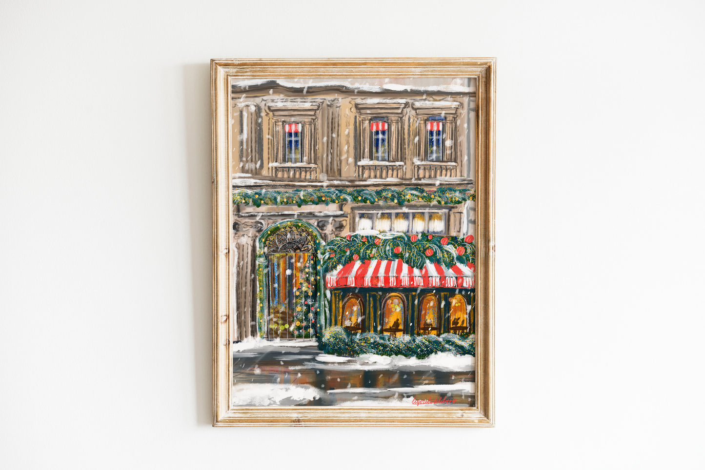 Parisian Christmas Scene art poster|A Snowy Holiday Moment in Paris |Festive Winter Wall Art