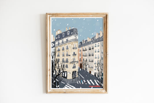 Paris Street Scene Winter illustration