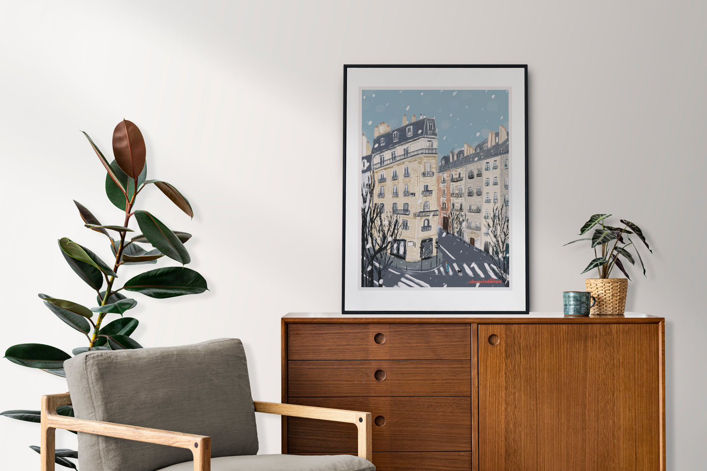 Paris Street Scene Winter illustration