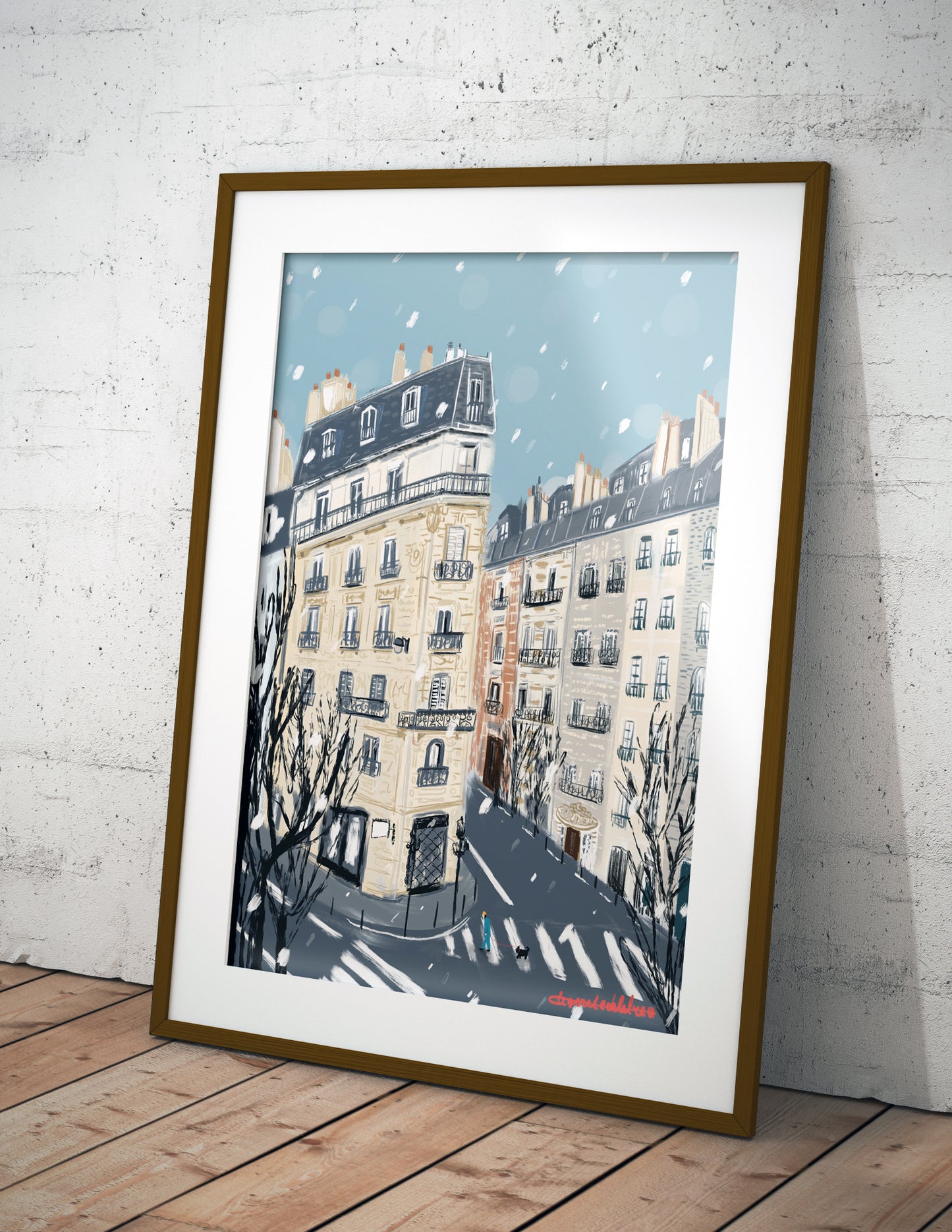 Paris Street Scene Winter illustration