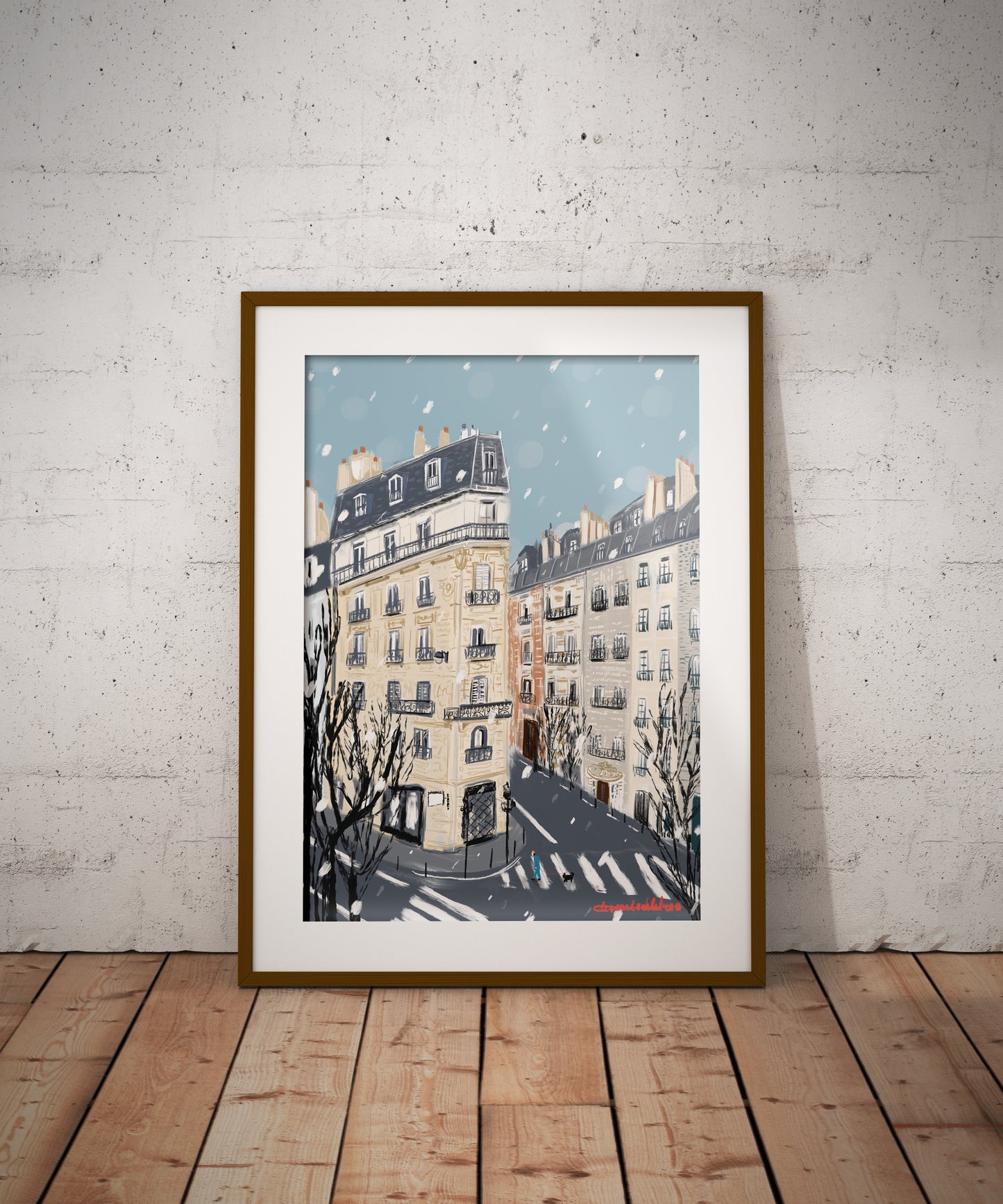 Paris Street Scene Winter illustration